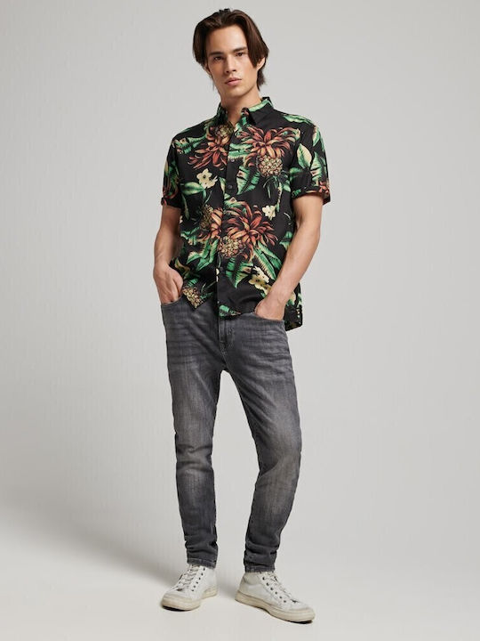 Hawaiian Short-sleeved Shirt Floral Black