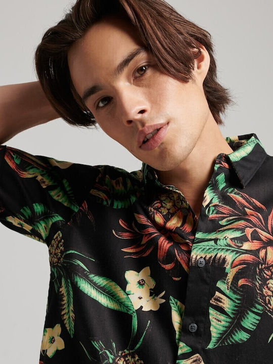 Hawaiian Short-sleeved Shirt Floral Black