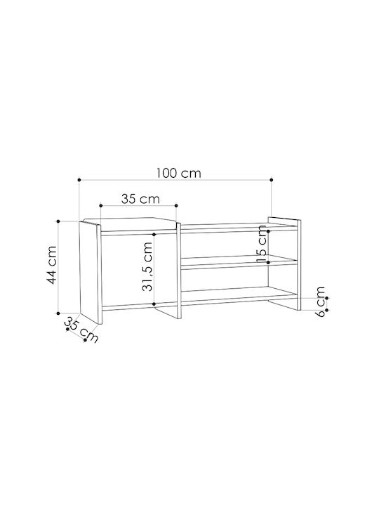 Sunno Wooden Shoe Organizer with 3 Shelves White Antique 100x35x44cm