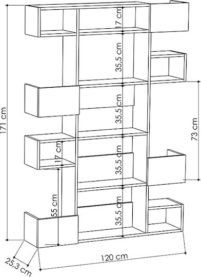 Βιβλιοθήκη Niho Λευκό / Φυσικό 120x25.3x171εκ.