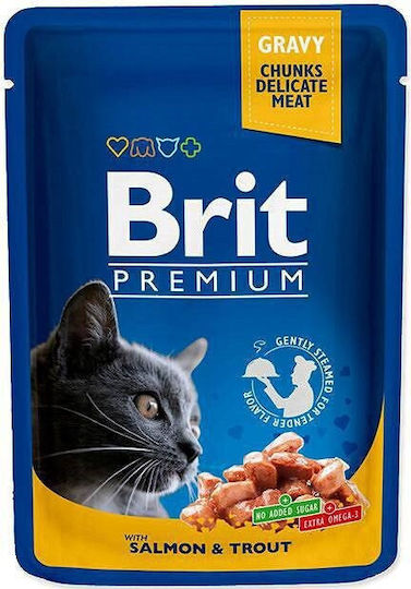 Brit Family Plate Wet Food for Cats in Pouch with Beef Turkey Chicken Salmon and Sea Bream Gluten Free 12x100gr