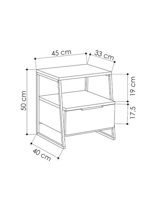 Bedside Table Pal Wooden Gray Retro 45x40x50cm