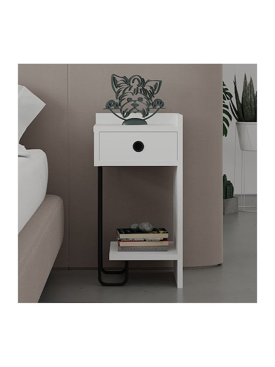 Sirius Wooden Bedside Table with Metallic Legs White 32x30x61cm