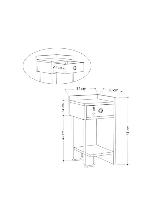 Sirius Bedside Table Wooden Natural Beech 32x30x61cm