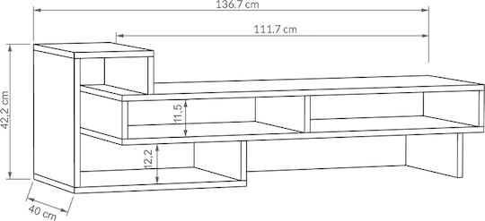 TV Stand Wooden Tetra Gray L136.7xW40xH42cm