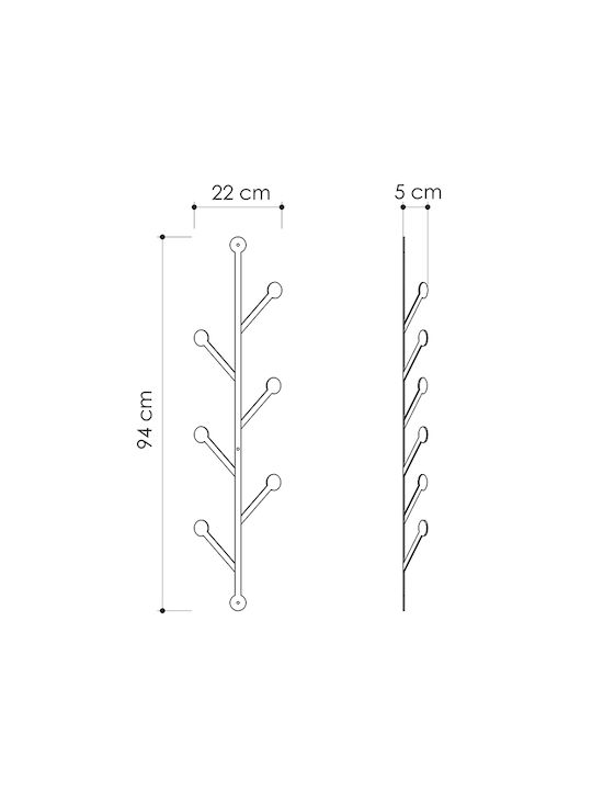 Megapap Agățătoare de Perete Ponpon Metalică 6 Sloturi 22x5x94cm 1buc