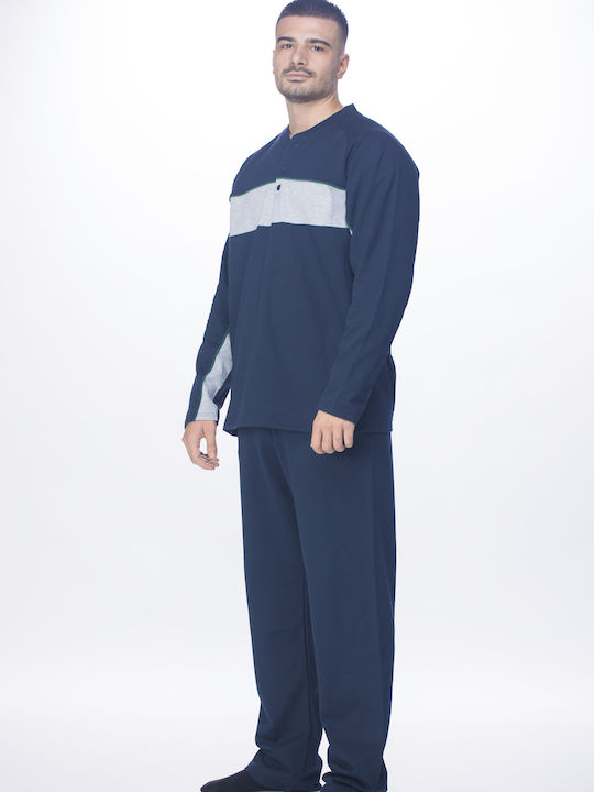 Men's pajamas,in straight line with internal jersey,Greek made,blue color (code PYZ52)