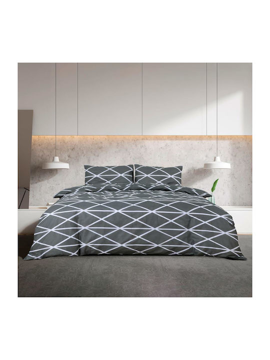 vidaXL Duvet Cover Set Cotton Queen with 2 Pillowcases 240x220 Grey
