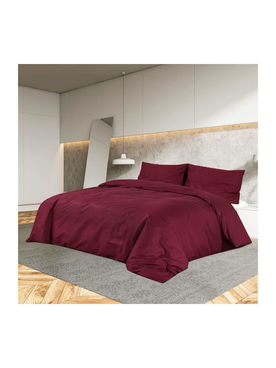 vidaXL Single Cotton Duvet Cover Set with Pillowcases 140x200 Μπορντό