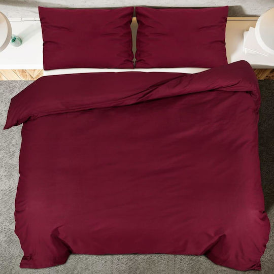 vidaXL Set Duvet Cover 240x220cm Queen with 2 Burgundy Pillowcases
