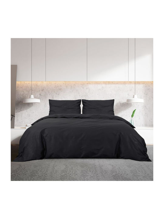 vidaXL Duvet Cover Set Single with Pillowcase 155x220 Black Velvet-Black Metal