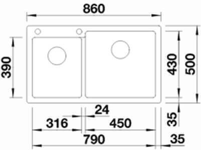 Blanco Pleon 9 527325 Unterbau Spüle Rechts aus Verbundgranulat B86xT50cm Volcano Grey