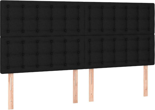 Bed Queen Upholstered with Fabric Black with Slats & Mattress 160x200cm