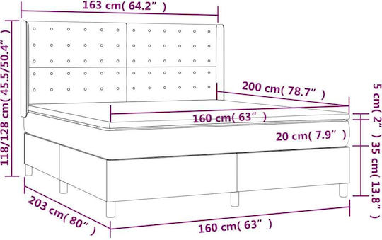 Bed Queen Upholstered with Fabric Black with Slats & Mattress 160x200cm