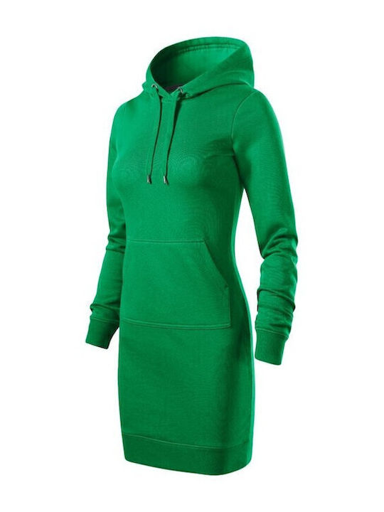 Mini Sportliches Damenkleid Langärmelig mit Kapuze Grün