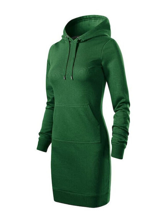 Mini Sportliches Damenkleid Langärmelig mit Kapuze Grün