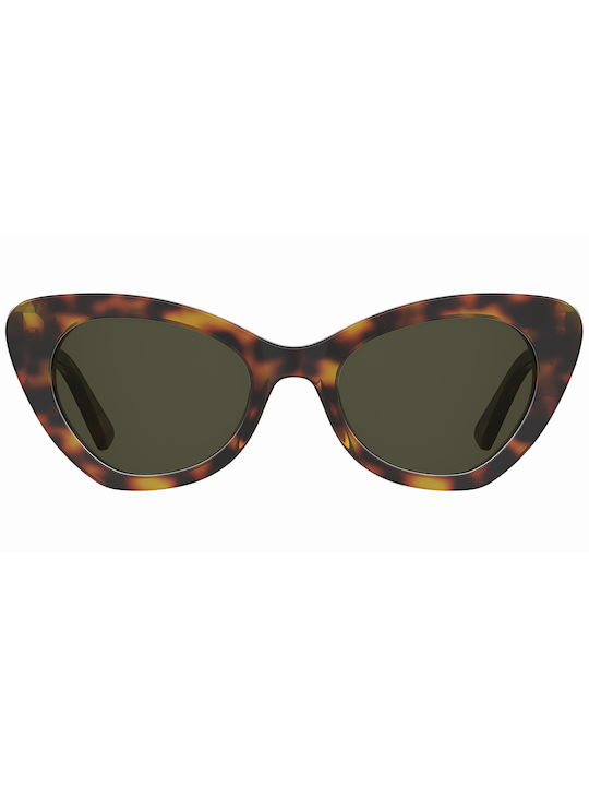 Moschino Women's Sunglasses with Brown Tartaruga Plastic Frame and Green Lens MOS147/S 05L/70