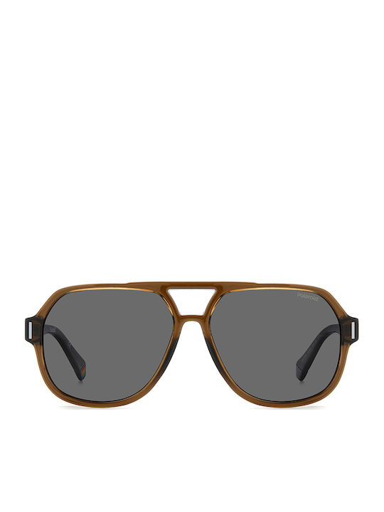 Polaroid Unisex Sunglasses with Brown Plastic Frame and Gray Polarized Lens PLD6193/S 09QM9