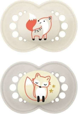 Mam Orthodontic Pacifiers Silicone Day & Night Fox Cream / Grey Night for 6-16 months 2pcs