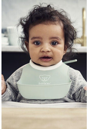 BabyBjorn Soft Small Waterproof Bib Plastic with Button & Pocket Powder Yellow/Powder Green for 4 m+ 2pcs