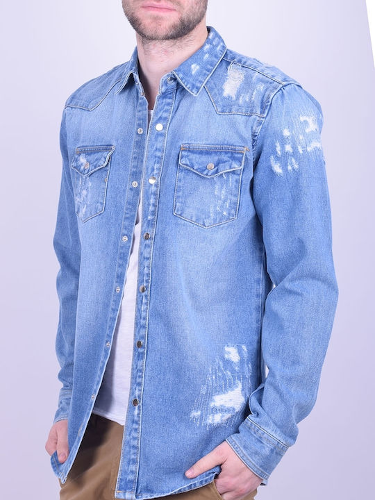 Denim shirt-jacket with pockets and tears Jean