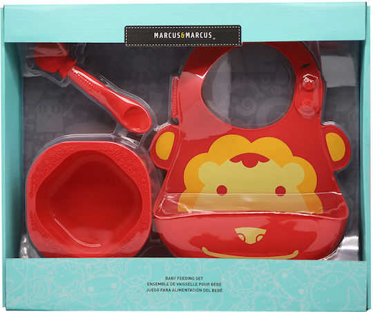 Marcus & Marcus Feeding Set Lion cub made of Silicone Red 3pcs for 6+ months