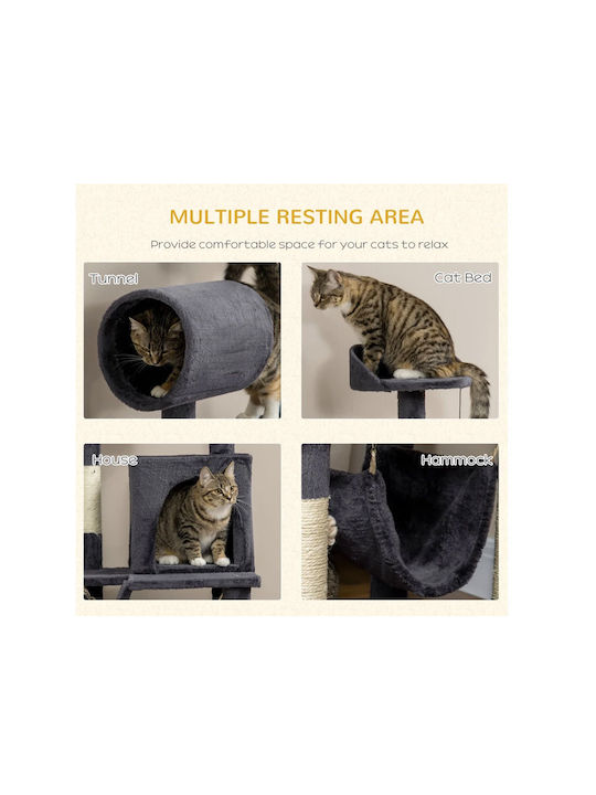 Pawhut Cat Scratching Post Cat Tree In Gray Colour 48x48x125 cm