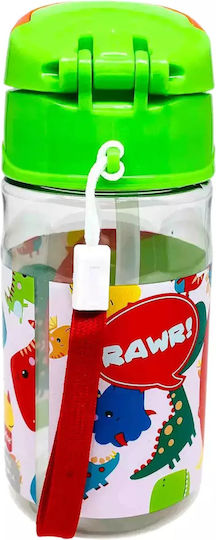 Fisher Price Dinosaur Kids Water Bottle Dinosaur Plastic with Straw Green 350ml