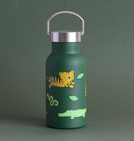 A Little Lovely Company Kids Water Bottle Thermos Stainless Steel with Straw Green 350ml