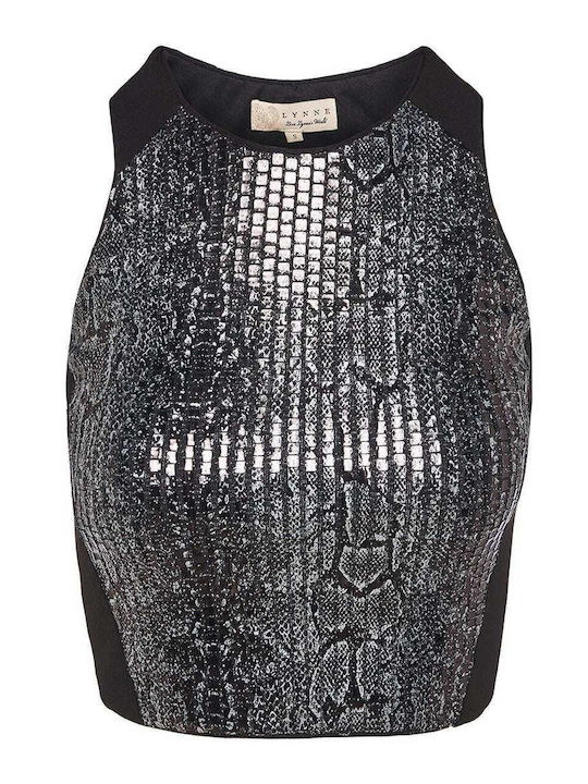 Γυναικείο Καλοκαιρινό Crop Top Αμάνικο Animal Print Μαύρο
