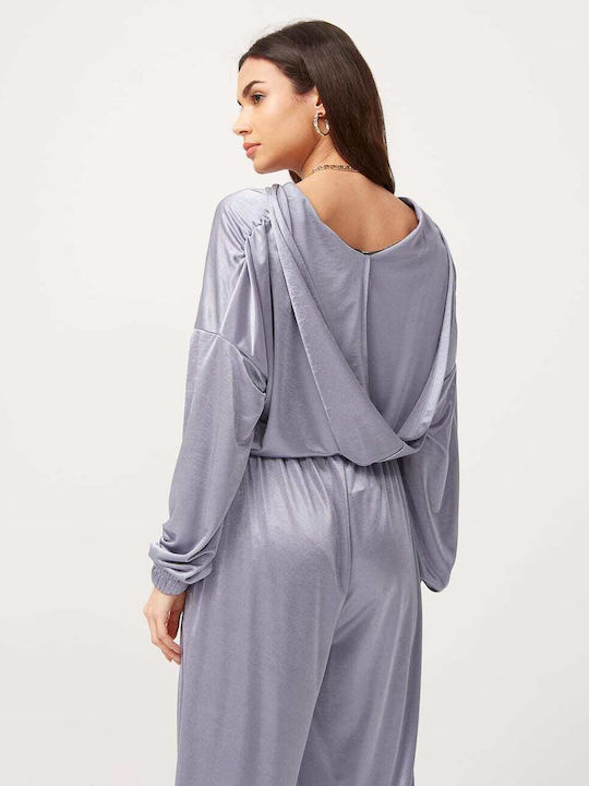 Women's Crop Top Long Sleeve with Hood Silver