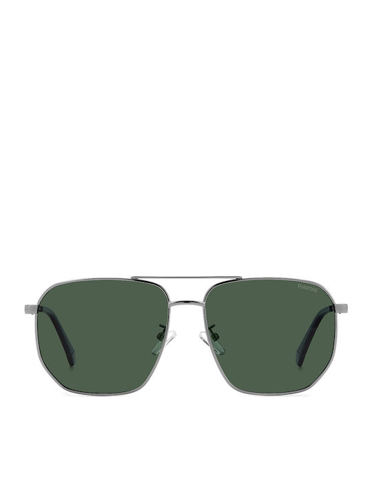 Polaroid Men's Sunglasses with Silver Metal Frame and Green Polarized Lens PLD4141/G/S/X 6LB/UC