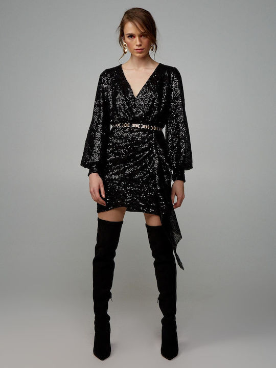 Mini Abendkleid Wickel Schwarz