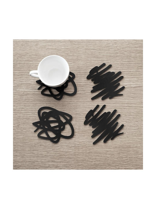 Plastic Black Coasters Scratch 11.96x11.18cm 4pcs