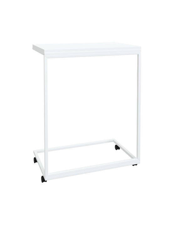 Rectangular Side Table Wooden with Wheels White M55xL35xH70cm