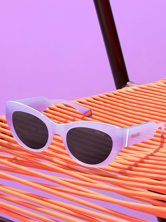 Polaroid Women’s Sunglasses With Purple Horn-Rimmed Frame And Grey Polarized Lens PLD6199/S/X 789/M9