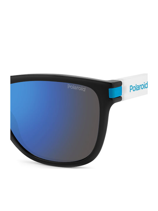 Polaroid Unisex Sunglasses with Black Horn-Rimmed Frame and Blue Polarized Mirror Lens PLD2138/S 0VK/5X