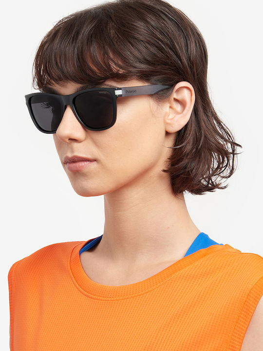 Polaroid Unisex Sunglasses with Black Horn-Rimmed Frame and Blue Polarized Mirror Lens PLD2138/S 0VK/5X