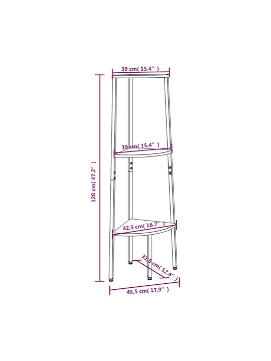 Corner Black Bookcase 45.5x31.5x120cm