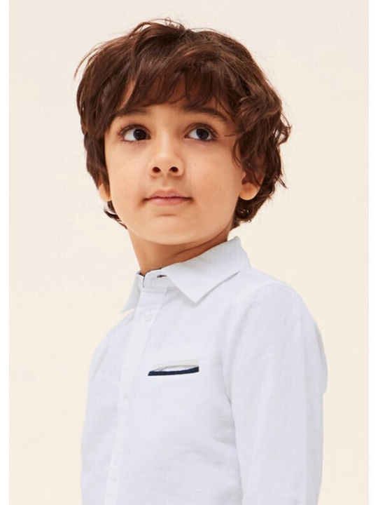 Kids One Color Shirt Long Sleeve Linen White