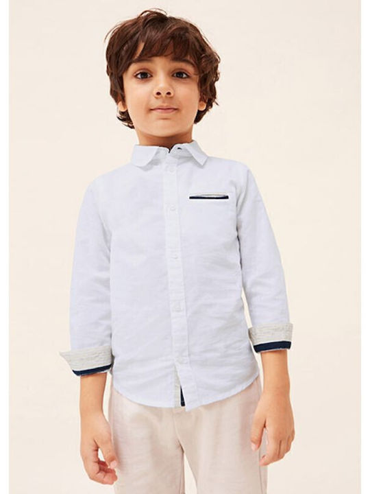 Kids One Color Shirt Long Sleeve Linen White