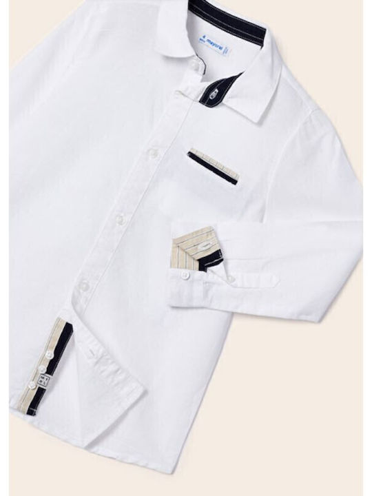 Kids One Color Shirt Long Sleeve Linen White