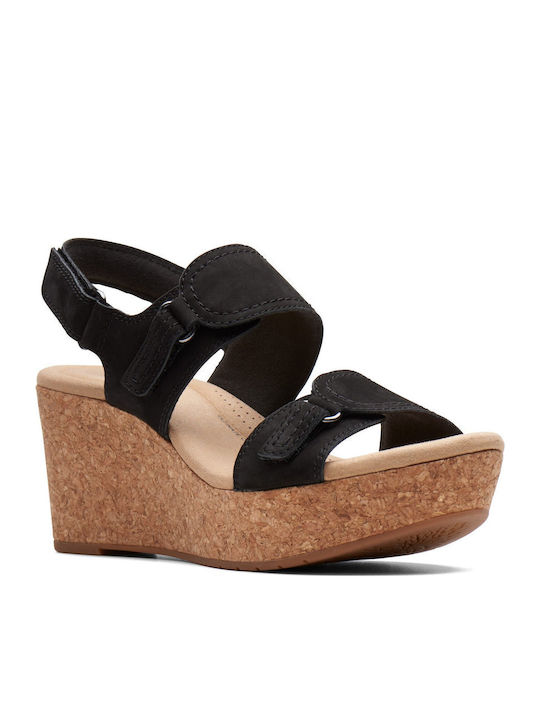 Women's Leather Ankle Strap Platforms Black
