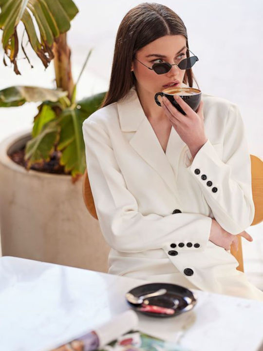 Cento Fashion Κοντό Γυναικείο Σακάκι Λευκό