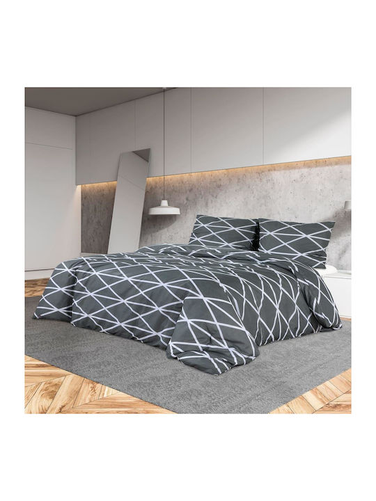 vidaXL Set Bettbezug Baumwolle Über-Doppelbett mit 2 Kissenbezügen 220x225 Grey