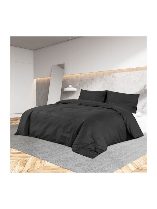 vidaXL Duvet Cover Set Cotton Single with Pillowcase 140x200 Black