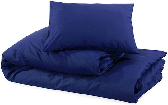 vidaXL Duvet Cover Set Cotton Single with Pillowcase 140x200 Navy Blue
