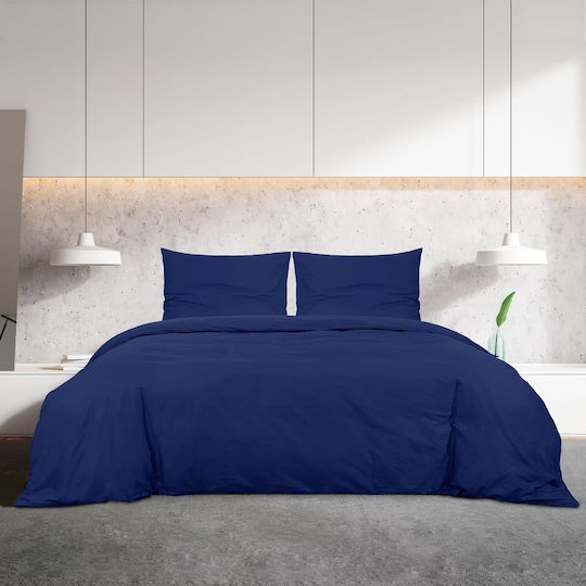 vidaXL Duvet Cover Set Cotton Single with Pillowcase 140x200 Navy Blue
