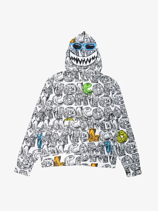 Volcom Cardigan pentru copii din material frotirat cu glugă Alb Monster Eye