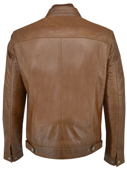 Δερμάτινα 100 Men's Winter Leather Biker Jacket Brown